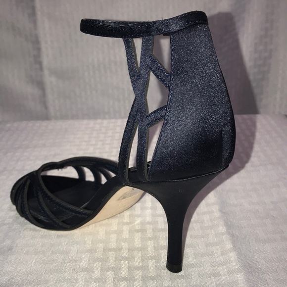 NAVY STRAPPY SATIN HEELS - Picture 3 of 5